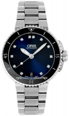 Buy this new Oris Aquis Date Diamonds 36mm 01 733 7652 4195-07 8 18 01P ladies watch for the discount price of £1,496.00. UK Retailer.