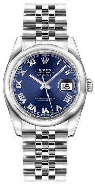 Buy this new Rolex Datejust 36mm Stainless Steel 116200 Blue Roman Jubilee midsize watch for the discount price of £5,960.00. UK Retailer.