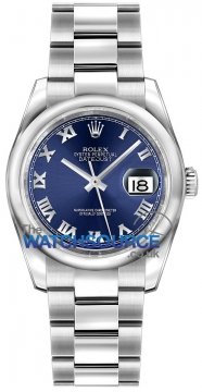 Buy this new Rolex Datejust 36mm Stainless Steel 116200 Blue Roman Oyster midsize watch for the discount price of £5,903.00. UK Retailer.