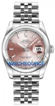 Buy this new Rolex Datejust 36mm Stainless Steel 116200 Pink Index Jubilee ladies watch for the discount price of £5,960.00. UK Retailer.