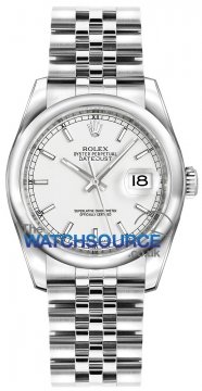 Buy this new Rolex Datejust 36mm Stainless Steel 116200 White Index Jubilee midsize watch for the discount price of £5,960.00. UK Retailer.