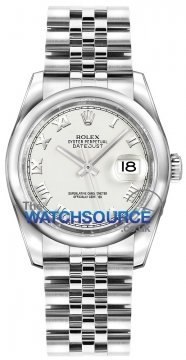 Buy this new Rolex Datejust 36mm Stainless Steel 116200 White Roman Jubilee midsize watch for the discount price of £5,960.00. UK Retailer.
