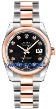 Buy this new Rolex Datejust 36mm Stainless Steel and Rose Gold 116201 Black Diamond Oyster midsize watch for the discount price of £9,740.00. UK Retailer.