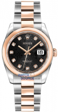 Buy this new Rolex Datejust 36mm Stainless Steel and Rose Gold 116201 Jubilee Black Diamond Oyster midsize watch for the discount price of £9,750.00. UK Retailer.