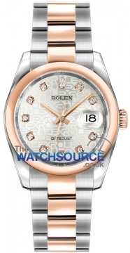 Buy this new Rolex Datejust 36mm Stainless Steel and Rose Gold 116201 Jubilee Silver Diamond Oyster midsize watch for the discount price of £9,740.00. UK Retailer.