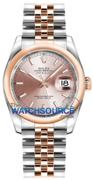 Buy this new Rolex Datejust 36mm Stainless Steel and Rose Gold 116201 Pink Index Jubilee midsize watch for the discount price of £8,640.00. UK Retailer.