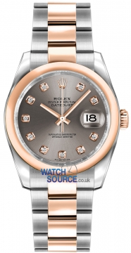 Buy this new Rolex Datejust 36mm Stainless Steel and Rose Gold 116201 Steel Diamond Oyster midsize watch for the discount price of £9,750.00. UK Retailer.