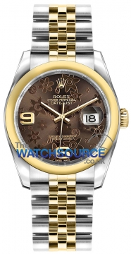 Buy this new Rolex Datejust 36mm Stainless Steel and Yellow Gold 116203 Bronze Floral Jubilee midsize watch for the discount price of £8,450.00. UK Retailer.
