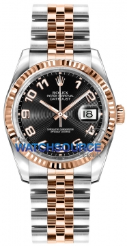 Buy this new Rolex Datejust 36mm Stainless Steel and Rose Gold 116231 Black Concentric Arabic Jubilee midsize watch for the discount price of £8,800.00. UK Retailer.