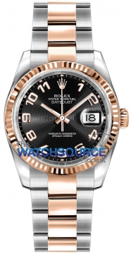 Buy this new Rolex Datejust 36mm Stainless Steel and Rose Gold 116231 Black Concentric Arabic Oyster midsize watch for the discount price of £8,400.00. UK Retailer.