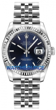 Buy this new Rolex Datejust 36mm Stainless Steel 116234 Blue Index Jubilee midsize watch for the discount price of £7,005.00. UK Retailer.