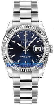 Buy this new Rolex Datejust 36mm Stainless Steel 116234 Blue Index Oyster midsize watch for the discount price of £7,100.00. UK Retailer.