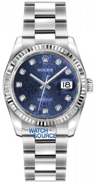 Buy this new Rolex Datejust 36mm Stainless Steel 116234 Jubilee Blue Diamond Oyster midsize watch for the discount price of £8,549.00. UK Retailer.