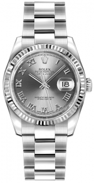 Buy this new Rolex Datejust 36mm Stainless Steel 116234 Rhodium Roman Oyster midsize watch for the discount price of £6,953.00. UK Retailer.