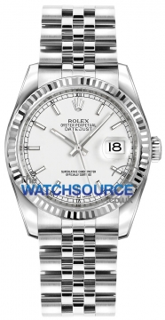 Buy this new Rolex Datejust 36mm Stainless Steel 116234 White Index Jubilee midsize watch for the discount price of £7,005.00. UK Retailer.