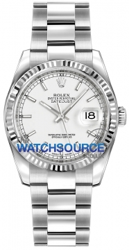 Buy this new Rolex Datejust 36mm Stainless Steel 116234 White Index Oyster midsize watch for the discount price of £6,953.00. UK Retailer.