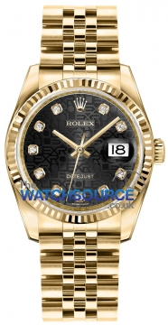 Buy this new Rolex Datejust 36mm Yellow Gold 116238 Jubilee Black Diamond Jubilee midsize watch for the discount price of £25,695.00. UK Retailer.