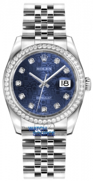 Buy this new Rolex Datejust 36mm Stainless Steel 116244 Jubilee Blue Diamond Jubilee midsize watch for the discount price of £14,119.00. UK Retailer.