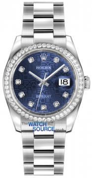Buy this new Rolex Datejust 36mm Stainless Steel 116244 Jubilee Blue Diamond Oyster midsize watch for the discount price of £14,061.00. UK Retailer.