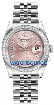 Buy this new Rolex Datejust 36mm Stainless Steel 116244 Pink Wave Jubilee ladies watch for the discount price of £12,455.00. UK Retailer.