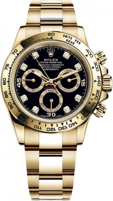 Buy this new Rolex Cosmograph Daytona Yellow Gold 116508 Black Diamond mens watch for the discount price of - Please Call for Price. UK Retailer.