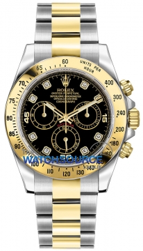 Buy this new Rolex Cosmograph Daytona Steel and Gold 116523 Black Diamond mens watch for the discount price of £13,860.00. UK Retailer.