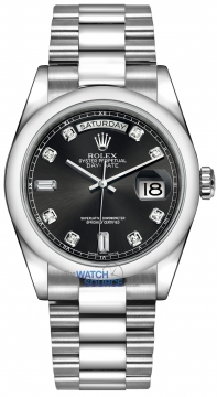 Buy this new Rolex Day-Date 36mm Platinum Domed Bezel 118206 Black Diamond President midsize watch for the discount price of &pound;49,062.00. UK Retailer.