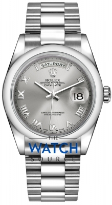 Buy this new Rolex Day-Date 36mm Platinum Domed Bezel 118206 Rhodium Roman President midsize watch for the discount price of &pound;46,573.00. UK Retailer.