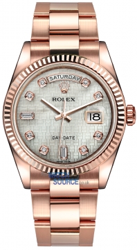 Buy this new Rolex Day-Date 36mm Everose Gold Fluted Bezel 118235 White MOP Oxford Diamond Oyster midsize watch for the discount price of £30,156.00. UK Retailer.