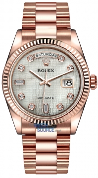 Buy this new Rolex Day-Date 36mm Everose Gold Fluted Bezel 118235 White MOP Oxford Diamond President midsize watch for the discount price of £30,156.00. UK Retailer.