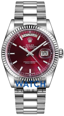 Buy this new Rolex Day-Date 36mm White Gold Fluted Bezel 118239 Cherry Index President midsize watch for the discount price of £27,621.00. UK Retailer.