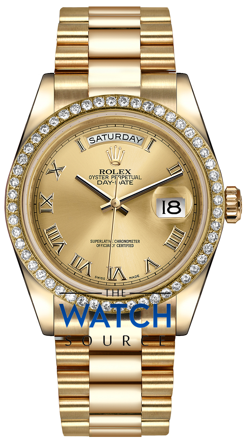 Buy this new Rolex Day-Date 36mm Yellow Gold Diamond Bezel 118348 ...