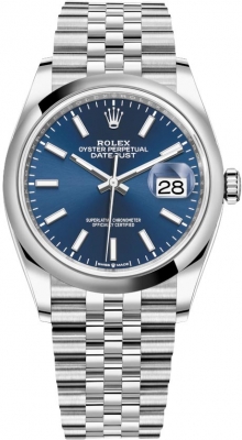 Buy this new Rolex Datejust 36mm Stainless Steel 126200 Blue Index Jubilee midsize watch for the discount price of £8,950.00. UK Retailer.