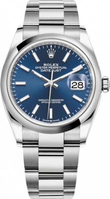 Buy this new Rolex Datejust 36mm Stainless Steel 126200 Blue Index Oyster midsize watch for the discount price of £8,900.00. UK Retailer.