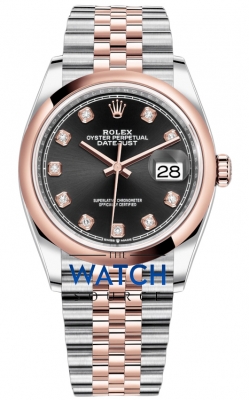 Buy this new Rolex Datejust 36mm Stainless Steel and Rose Gold 126201 Black Diamond Jubilee ladies watch for the discount price of £14,700.00. UK Retailer.