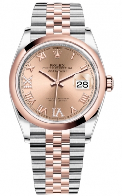 Rolex Datejust 36mm Stainless Steel and Rose Gold 126201 Rose VI IX Roman Jubilee watch