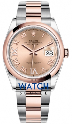 Rolex Datejust 36mm Stainless Steel and Rose Gold 126201 Rose VI IX Roman Oyster watch