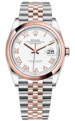 Buy this new Rolex Datejust 36mm Stainless Steel and Rose Gold 126201 White Roman Jubilee ladies watch for the discount price of £12,700.00. UK Retailer.