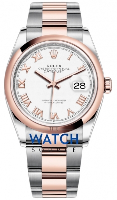 Rolex Datejust 36mm Stainless Steel and Rose Gold 126201 White Roman Oyster watch