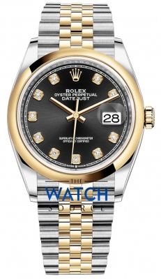Buy this new Rolex Datejust 36mm Stainless Steel and Yellow Gold 126203 Black Diamond Jubilee ladies watch for the discount price of £14,200.00. UK Retailer.