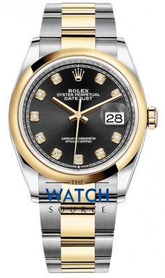 Rolex Datejust 36mm Stainless Steel and Yellow Gold 126203 Black Diamond Oyster watch