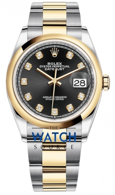 Buy this new Rolex Datejust 36mm Stainless Steel and Yellow Gold 126203 Black Diamond Oyster ladies watch for the discount price of £13,800.00. UK Retailer.