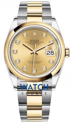 Rolex Datejust 36mm Stainless Steel and Yellow Gold 126203 Champagne Diamond Oyster watch