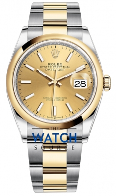 Buy this new Rolex Datejust 36mm Stainless Steel and Yellow Gold 126203 Champagne Index Oyster ladies watch for the discount price of £11,900.00. UK Retailer.