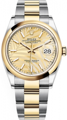 Buy this new Rolex Datejust 36mm Stainless Steel and Yellow Gold 126203 Golden Palm Oyster ladies watch for the discount price of - Please Call for Price. UK Retailer.