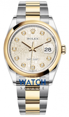 Rolex Datejust 36mm Stainless Steel and Yellow Gold 126203 Jubilee Silver Diamond Oyster watch