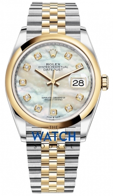 Buy this new Rolex Datejust 36mm Stainless Steel and Yellow Gold 126203 MOP Diamond Jubilee ladies watch for the discount price of £15,100.00. UK Retailer.