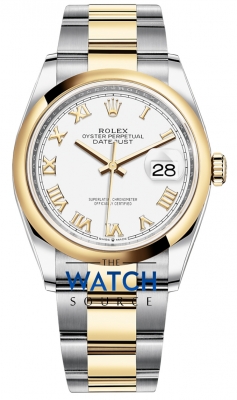 Rolex Datejust 36mm Stainless Steel and Yellow Gold 126203 White Roman Oyster watch