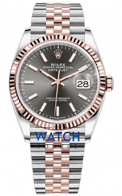 Buy this new Rolex Datejust 36mm Stainless Steel and Rose Gold 126231 Dark Rhodium Index Jubilee ladies watch for the discount price of £13,300.00. UK Retailer.