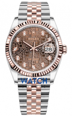 Buy this new Rolex Datejust 36mm Stainless Steel and Rose Gold 126231 Jubilee Chocolate Diamond Jubilee ladies watch for the discount price of £15,300.00. UK Retailer.